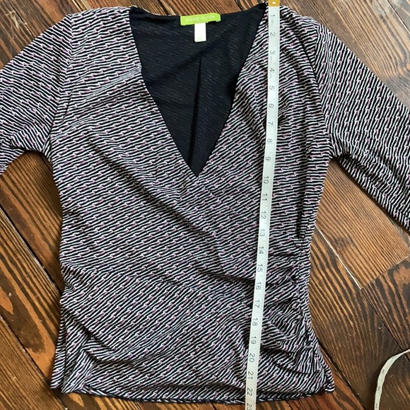 Sigrid Olsen Black white Pink Ruched Wrap Top sz Small - Picture 12 of 15
